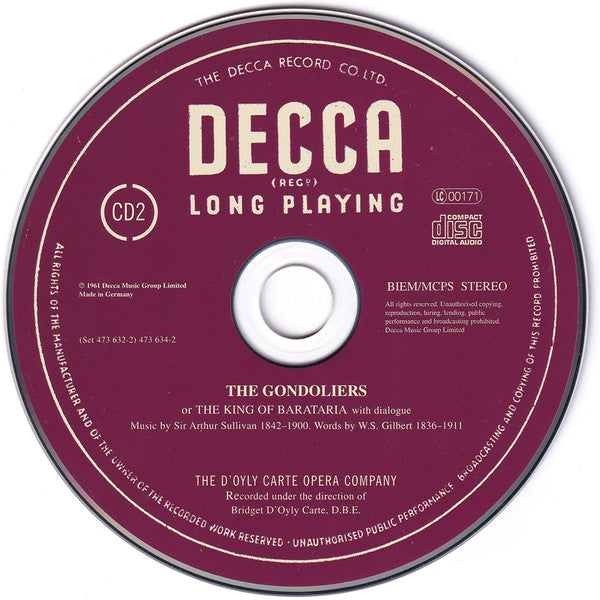Gilbert & Sullivan - D'Oyly Carte Opera Company : The Gondoliers (2xCD, Album, RE, RM)