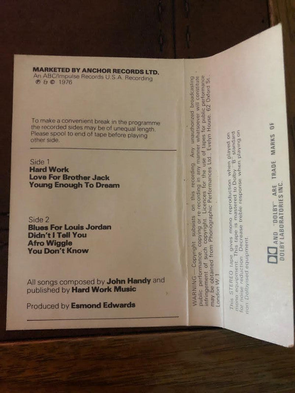 John Handy - Hard Work (Cassette) (Very Good Plus (VG)) - DaddyPop