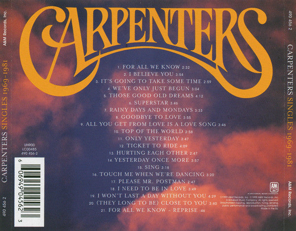 Carpenters : Singles 1969-1981 (CD, Comp, RM)