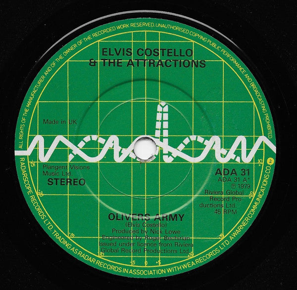 Elvis Costello And The Attractions* : Oliver's Army (7", Single, WEA)