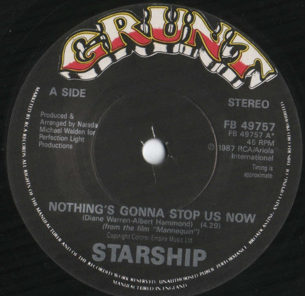 Starship (2) : Nothing's Gonna Stop Us Now (7", Single)