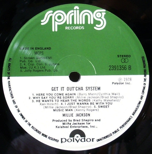 Millie Jackson - Get It Outcha System (LP) (Very Good Plus (VG)) - DaddyPop