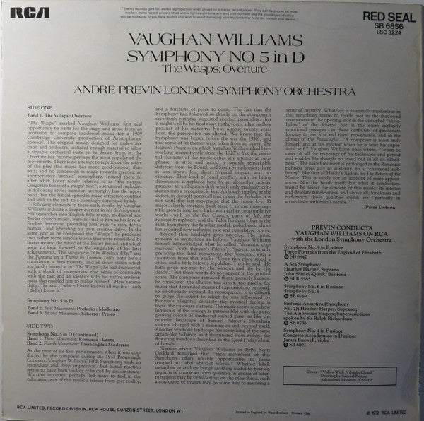 Ralph Vaughan Williams, André Previn, London Symphony Orchestra : Symphony No. 5 in D / The Wasps: Overture (LP)
