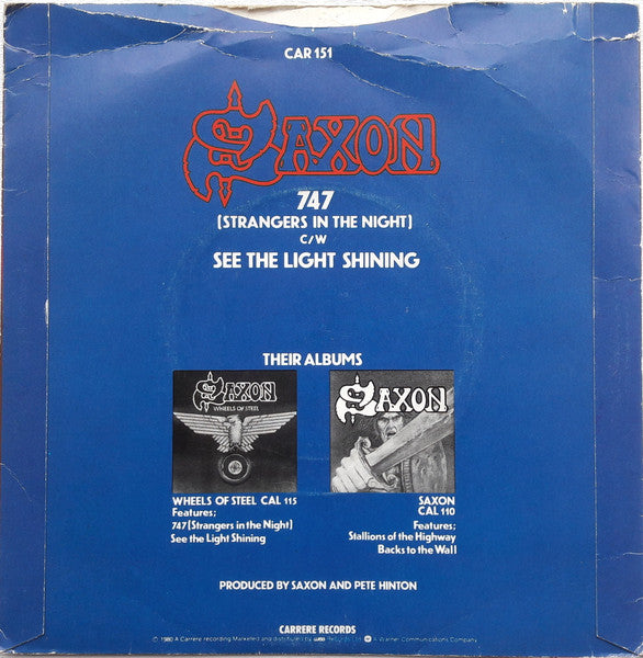 Saxon : 747 (Strangers In The Night) (7", Single, WEA)