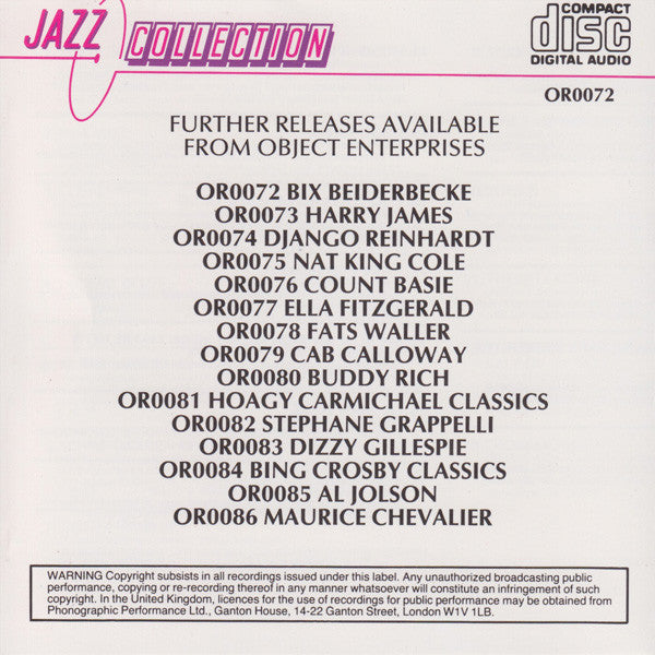 Bix Beiderbecke : Bix Beiderbecke (CD, Comp)