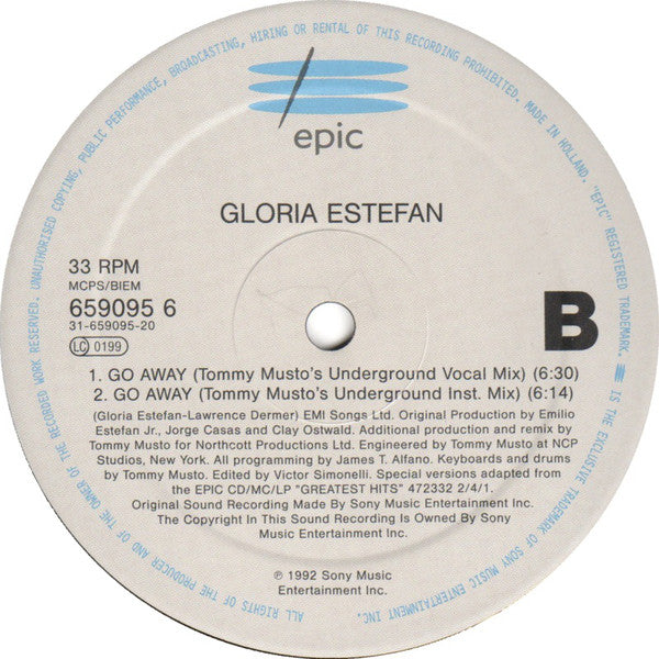 Gloria Estefan : Go Away (12", Single)