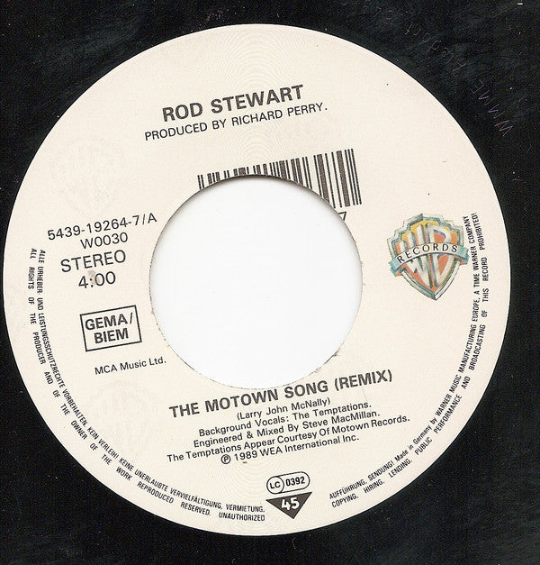 Rod Stewart With The Temptations : The Motown Song (7", Single, Big)
