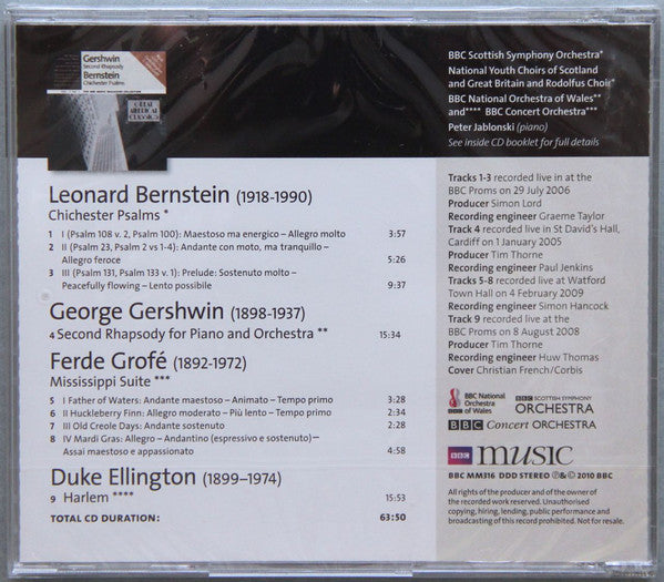 George Gershwin / Leonard Bernstein / Duke Ellington / Ferde Grofé - BBC National Orchestra Of Wales, BBC Scottish Symphony Orchestra, BBC Concert Orchestra, National Youth Choir Of Scotland and National Youth Choir Of Great Britain, The Rodolfus Choir, P : Second Rhapsody / Chichester Psalms (Great American Classics) (CD, Comp)