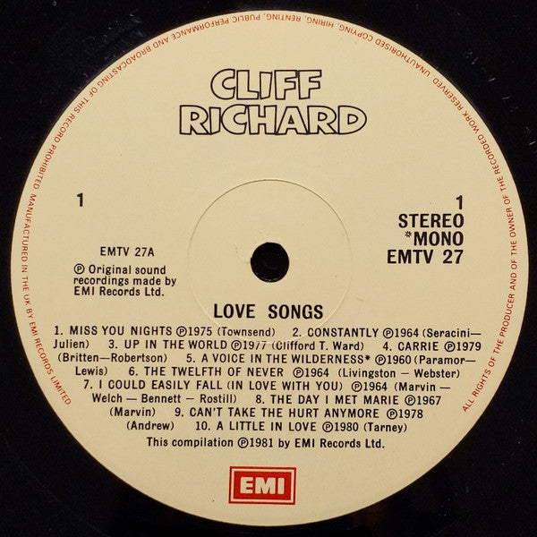 Cliff Richard : Love Songs (LP, Comp)