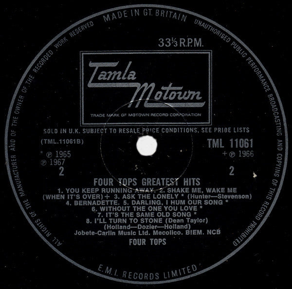 Four Tops : Greatest Hits (LP, Comp, Mono)