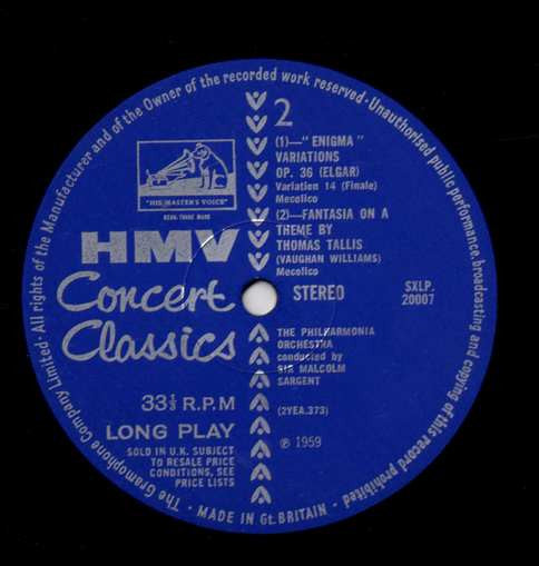 Sir Edward Elgar  /  Ralph Vaughan Williams, Sir Malcolm Sargent | Philharmonia Orchestra : The Enigma Variations / Fantasia On A Theme By Thomas Tallis (LP, Album)