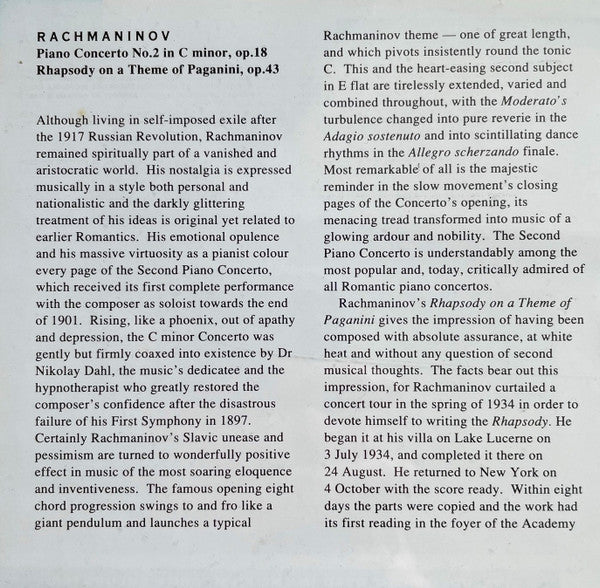 Sergei Vasilyevich Rachmaninoff - Julius Katchen, London Symphony Orchestra, Georg Solti, London Philharmonic Orchestra, Sir Adrian Boult : Piano Concerto No.2 / Rhapsody On A Theme Of Paganini (CD, Comp, RM)