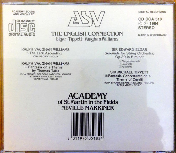 Ralph Vaughan Williams, Sir Edward Elgar, Sir Michael Tippett, The Academy Of St. Martin-in-the-Fields, Sir Neville Marriner, Iona Brown : The English Connection (CD, Album)