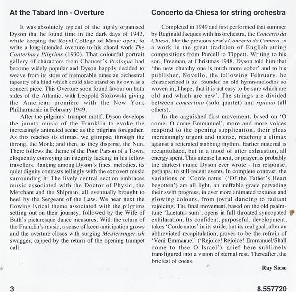 Sir George Dyson, Bournemouth Symphony Orchestra, David Lloyd-Jones : Symphony In G Major / Concerto Da Chiesa (CD)