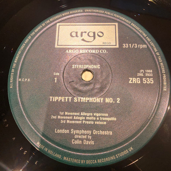 Sir Michael Tippett - London Symphony Orchestra, Sir Colin Davis : Second Symphony (LP, RE)
