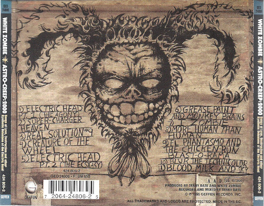 White Zombie : Astro-Creep: 2000 (Songs Of Love, Destruction And Other Synthetic Delusions Of The Electric Head) (CD, Album, RP)