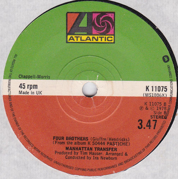 The Manhattan Transfer : Walk In Love (7", Single, Sol)