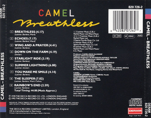 Camel : Breathless (CD, Album, RE, RM)