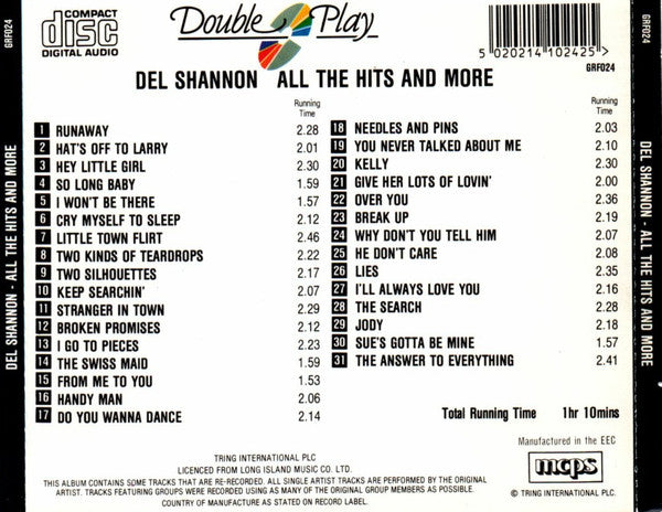 Del Shannon : All The Hits And More (CD, Comp, Bla)