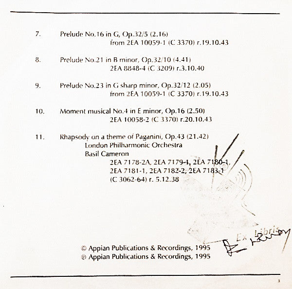 Benno Moiseiwitsch : The Complete Rachmaninov Recordings: 1937-43 (CD, Comp, Mono)