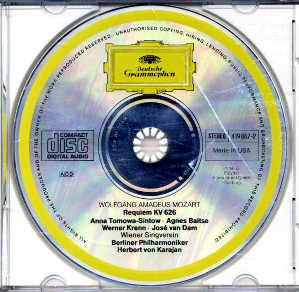 Wolfgang Amadeus Mozart - Anna Tomowa-Sintow, Agnes Baltsa, Werner Krenn, José Van Dam, Wiener Singverein, Berliner Philharmoniker, Herbert von Karajan : Requiem (CD, RE, RM)