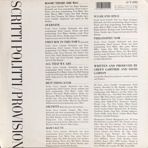 Scritti Politti : Provision (LP, Album)