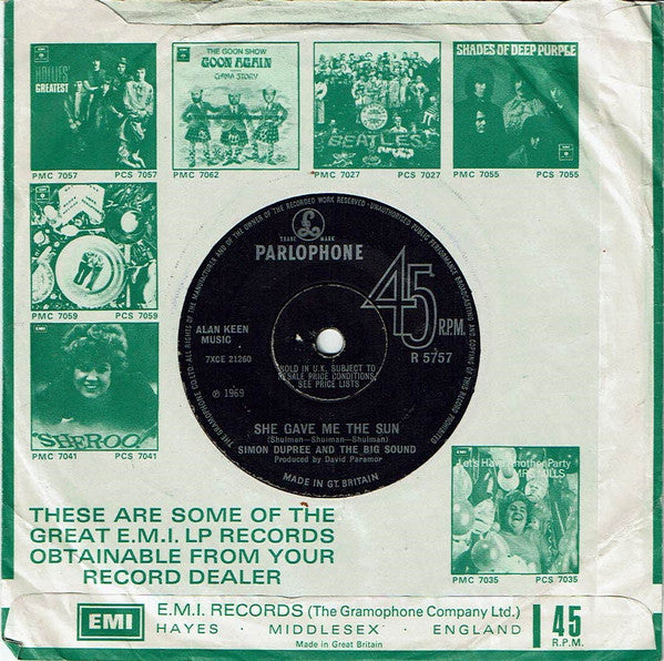 Simon Dupree And The Big Sound : Broken Hearted Pirates / She Gave Me The Sun (7", Single, sol)