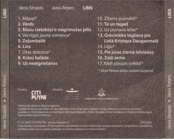 Jānis Strazds  -  Jānis Peters, Ance Krauze  -  Andris Ērglis, Jauktais Koris Laiks : Lins (CD, Album, Dig)