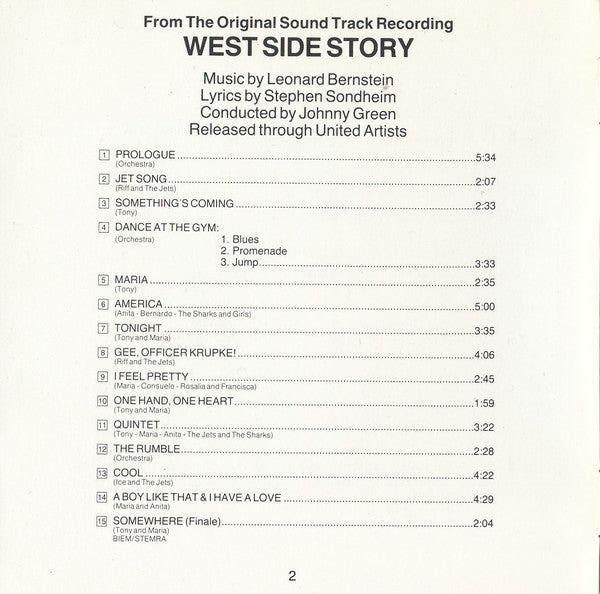 Leonard Bernstein : West Side Story - The Original Sound Track Recording (CD, Album, RE)