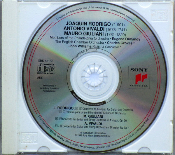 Joaquín Rodrigo, Mauro Giuliani (2), Antonio Vivaldi - John Williams (7), Eugene Ormandy, Sir Charles Groves : Concierto De Aranjuez • Fantasía Para Un Gentilhombre • Guitar Concertos (CD, Comp, RE)