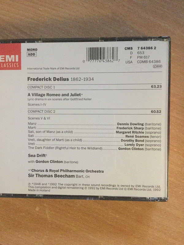 Frederick Delius - Royal Philharmonic Orchestra, Sir Thomas Beecham : A Village Romeo And Juliet / Sea Drift (2xCD, Album, Comp, Mono, RM)