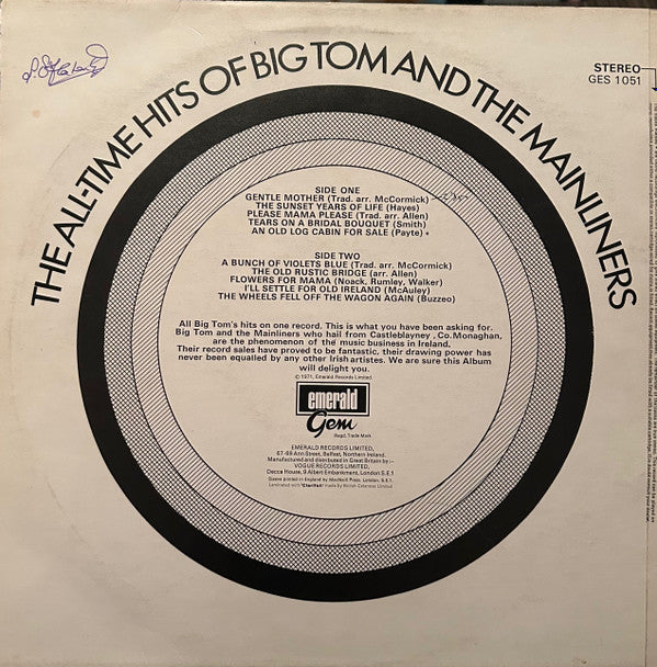 Big Tom And The Mainliners : The All-Time Hits Of Big Tom And The Mainliners (LP, Comp)