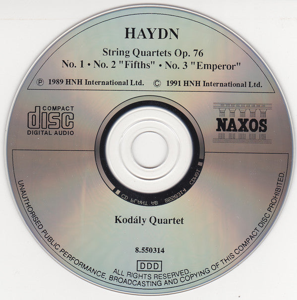 Joseph Haydn - Kodály Quartet : String Quartets Op. 76 (No. 1 • No. 2 'Fifths' • No. 3 'Emperor') (CD, RE)