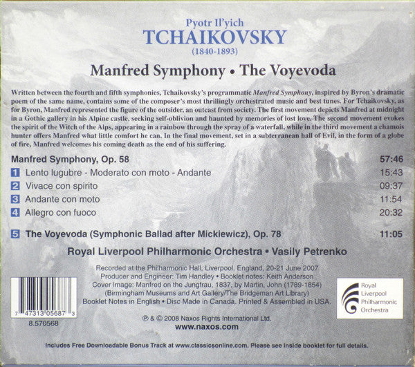 Pyotr Ilyich Tchaikovsky - Royal Liverpool Philharmonic Orchestra, Vasily Petrenko : Manfred Symphony • The Voyedova (CD, Album)