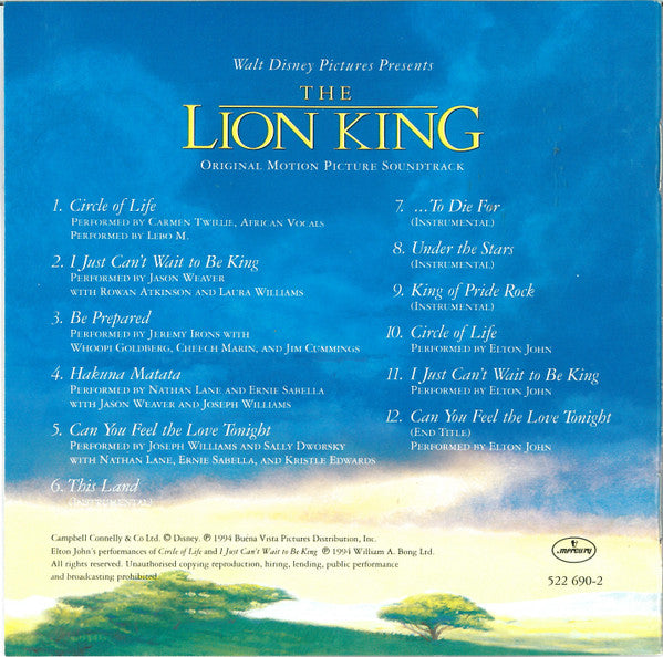 Various : The Lion King (Original Motion Picture Soundtrack) (CD, Album)
