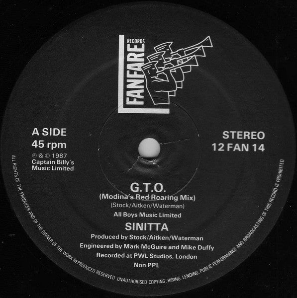 Sinitta : GTO (Modina's Red Roaring Mix) (12", Single)