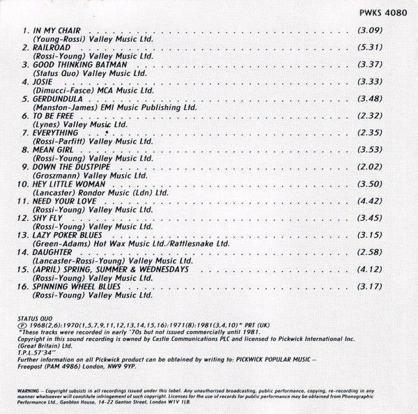 Status Quo : Best Of Status Quo 1968 - 1971 (CD, Comp)