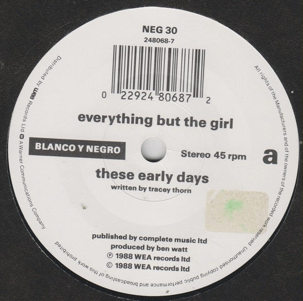 Everything But The Girl : These Early Days (7", Single)