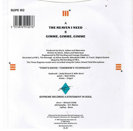 The Three Degrees : The Heaven I Need (7", Single)