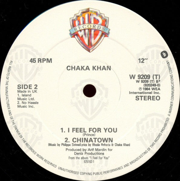 Chaka Khan : I Feel For You (12", Single, Dam)