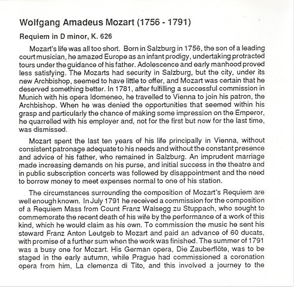 Wolfgang Amadeus Mozart - Slovak Philharmonic Orchestra, Slovak Philharmonic Chorus, Zdeněk Košler : Requiem (CD, Album)