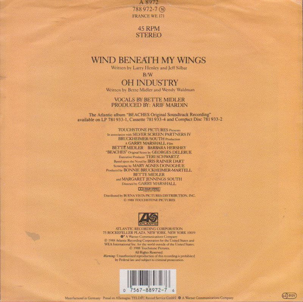 Bette Midler : The Wind Beneath My Wings (7", Single)