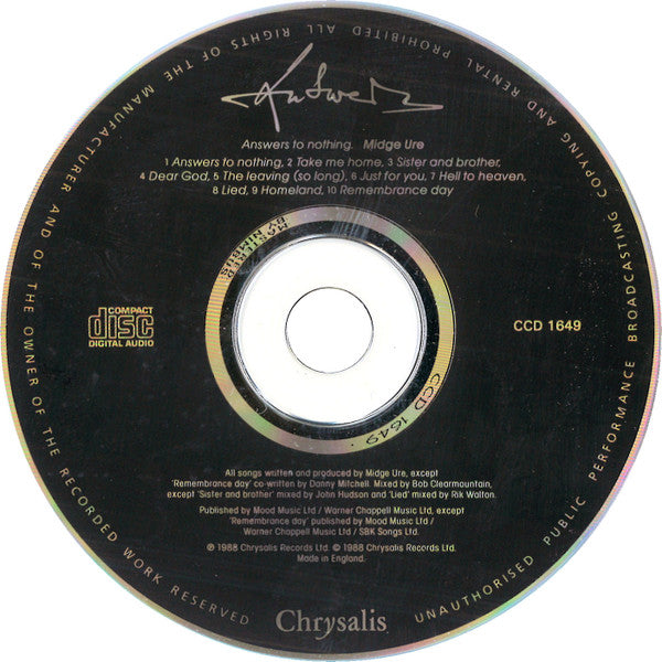 Midge Ure : Answers To Nothing (CD, Album)