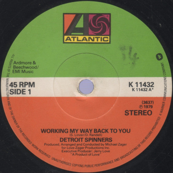 Spinners : Working My Way Back To You (7", Single, WEA)