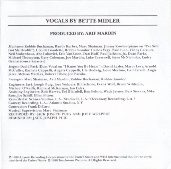 Bette Midler : Beaches (Original Soundtrack Recording) (CD, Album, RE)