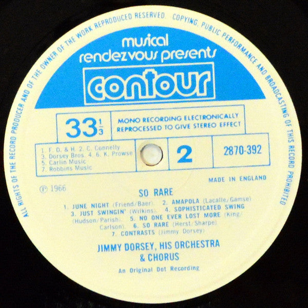 Jimmy Dorsey, His Orchestra & Chorus : So Rare (LP, Album, RE)
