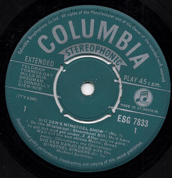 The Big Ben Banjo Band With The Minstrel Singers : Big Ben's Minstrel Show (No.1) (7", EP)