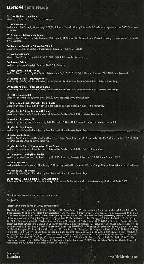 John Tejada : Fabric 44 (CD, Mixed)