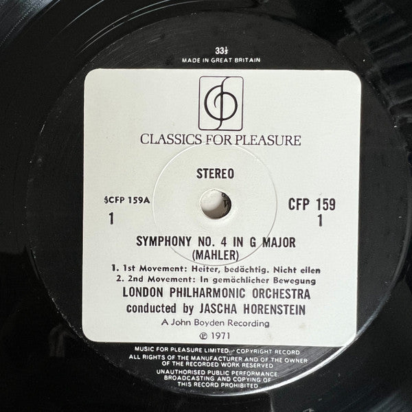 Gustav Mahler, London Philharmonic Orchestra, Jascha Horenstein : Fourth Symphony (LP)