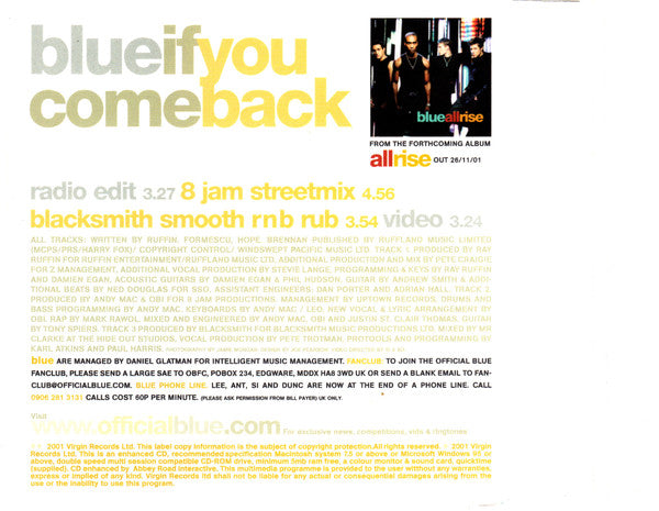 Blue (5) : If You Come Back (CD, Single, Enh)